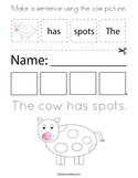 Make a sentence using the cow picture Coloring Page