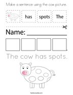 Make a sentence using the cow picture Coloring Page