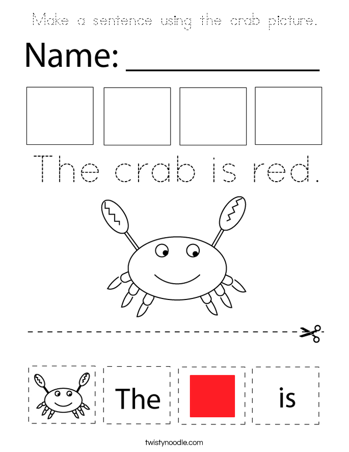 Make a sentence using the crab picture. Coloring Page