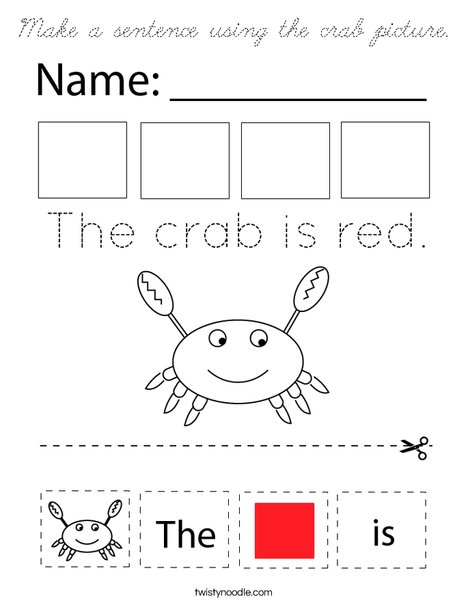 Make a sentence using the crab picture. Coloring Page