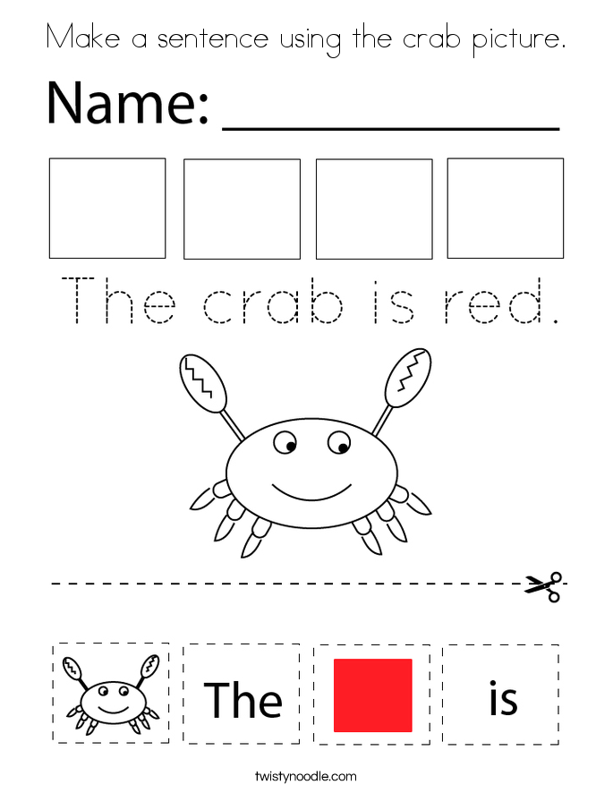 Make a sentence using the crab picture. Coloring Page