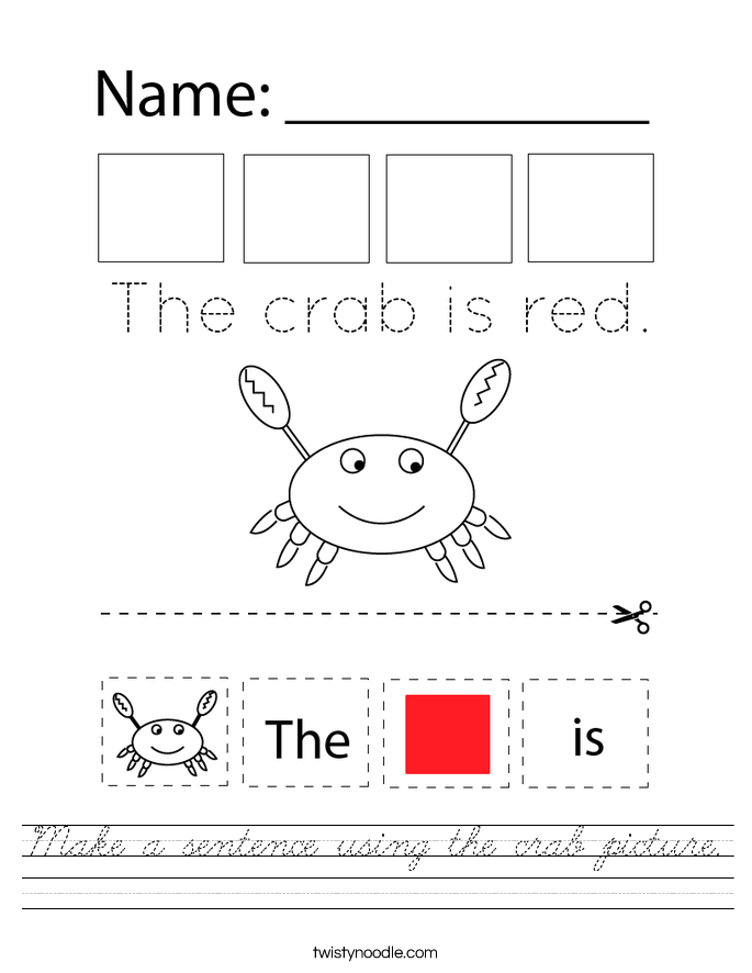 Make a sentence using the crab picture. Worksheet