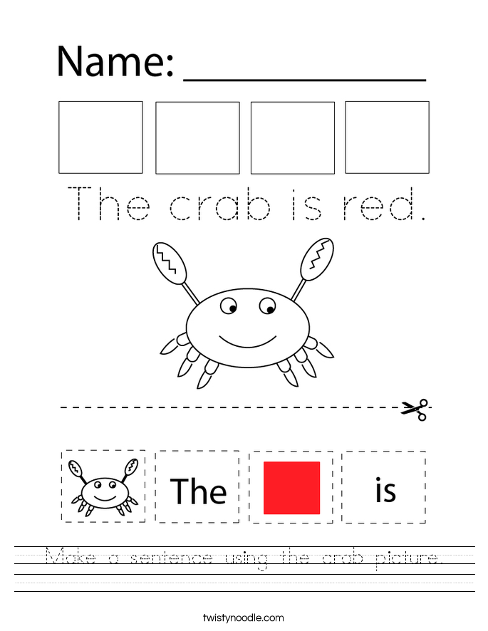 Make a sentence using the crab picture. Worksheet