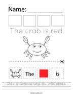 Make a sentence using the crab picture Handwriting Sheet