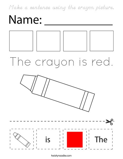 Make a sentence using the crayon picture. Coloring Page