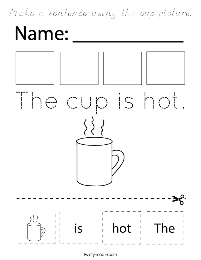 Make a sentence using the cup picture. Coloring Page