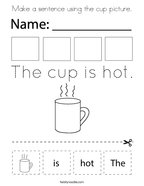 Make a sentence using the cup picture Coloring Page