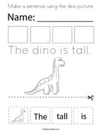 Make a sentence using the dino picture Coloring Page