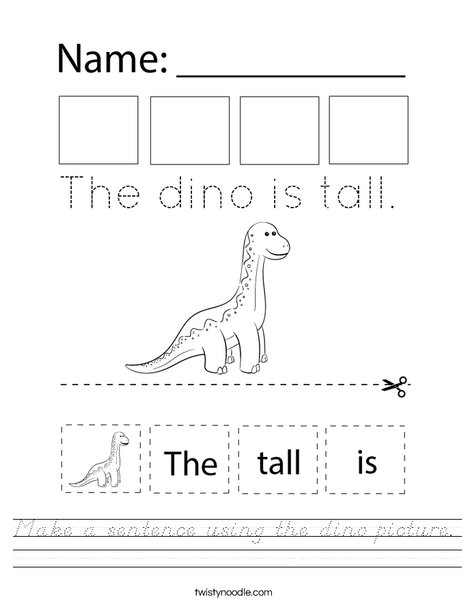 Make a sentence using the dino picture. Worksheet