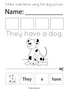 Make a sentence using the dog picture Coloring Page