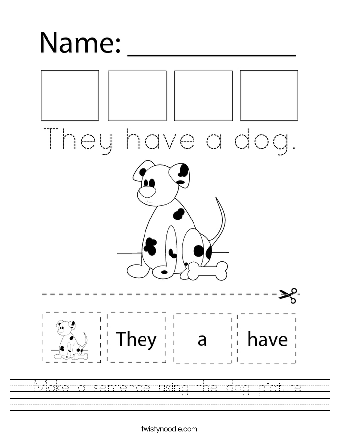 Make a sentence using the dog picture. Worksheet