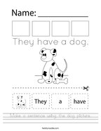 Make a sentence using the dog picture Handwriting Sheet