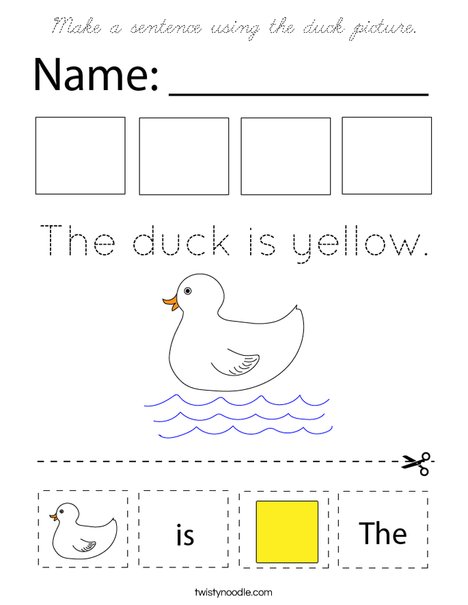Make a sentence using the duck picture. Coloring Page