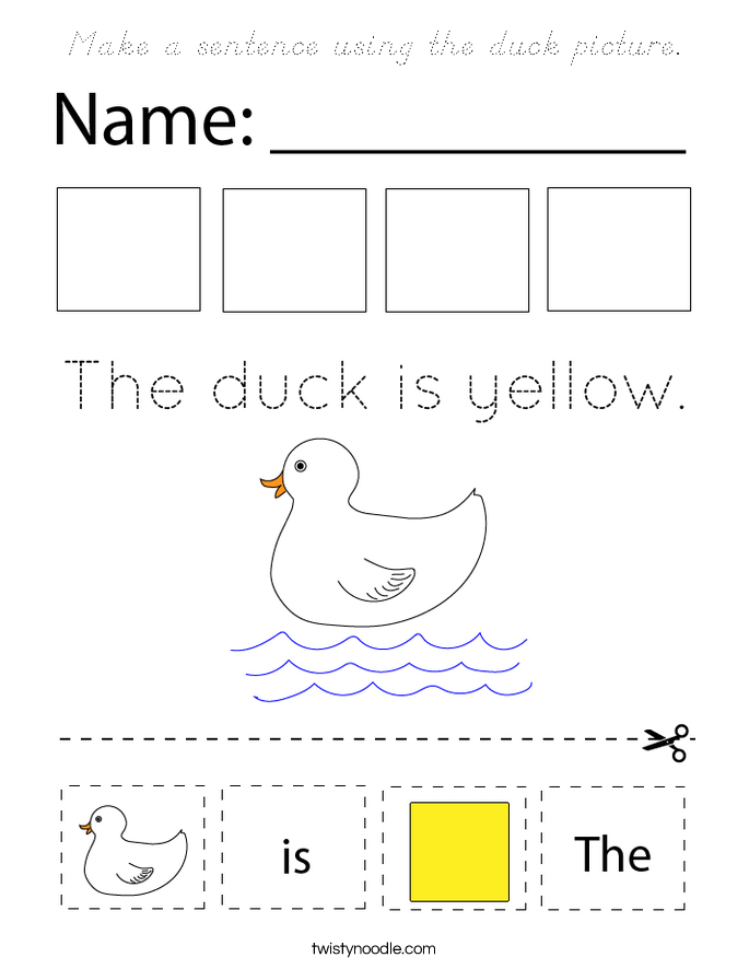 Make a sentence using the duck picture. Coloring Page