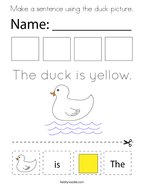 Make a sentence using the duck picture Coloring Page