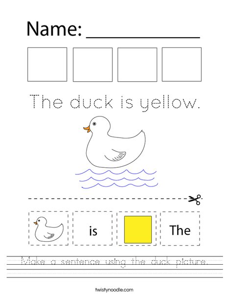 Make a sentence using the duck picture. Worksheet