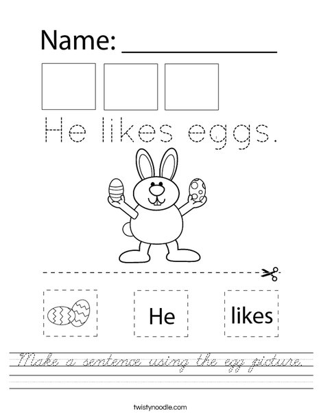 Make a sentence using the egg picture. Worksheet