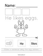 Make a sentence using the egg picture Handwriting Sheet