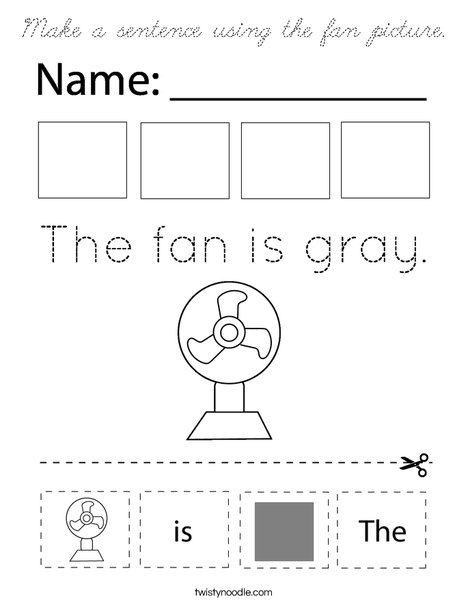 Make a sentence using the fan picture. Coloring Page