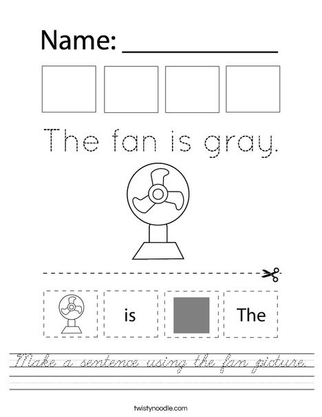Make a sentence using the fan picture. Worksheet