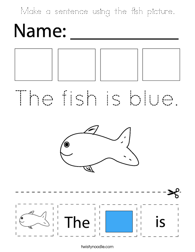 Make a sentence using the fish picture. Coloring Page