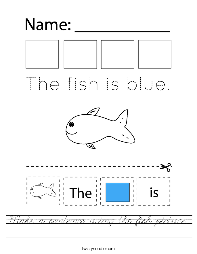 Make a sentence using the fish picture. Worksheet