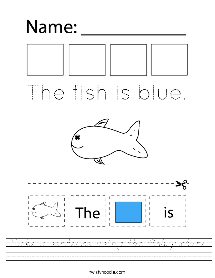 Make a sentence using the fish picture. Worksheet