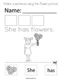 Make a sentence using the flower picture Coloring Page