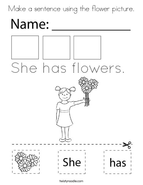 Make a sentence using the flower picture. Coloring Page
