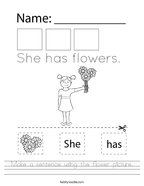 Make a sentence using the flower picture Handwriting Sheet