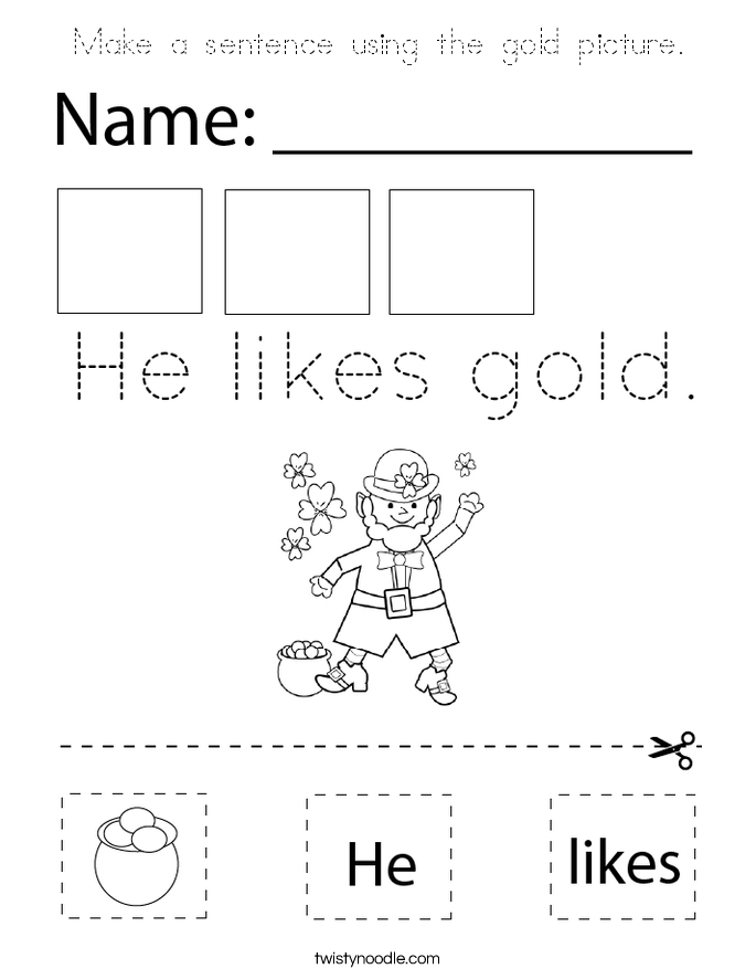 Make a sentence using the gold picture. Coloring Page
