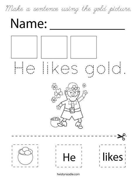 Make a sentence using the gold picture. Coloring Page