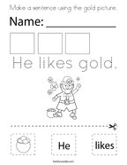 Make a sentence using the gold picture Coloring Page