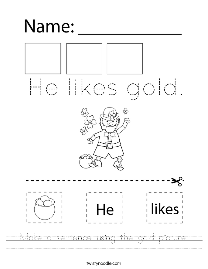 Make a sentence using the gold picture. Worksheet