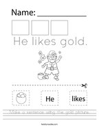 Make a sentence using the gold picture Handwriting Sheet