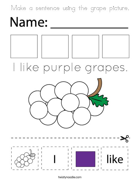 Make a sentence using the grape picture. Coloring Page