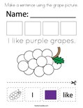 Make a sentence using the grape picture. Coloring Page