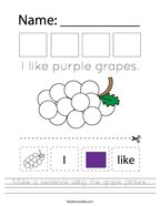 Make a sentence using the grape picture Handwriting Sheet