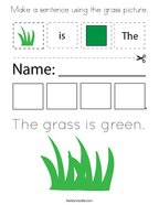 Make a sentence using the grass picture Coloring Page