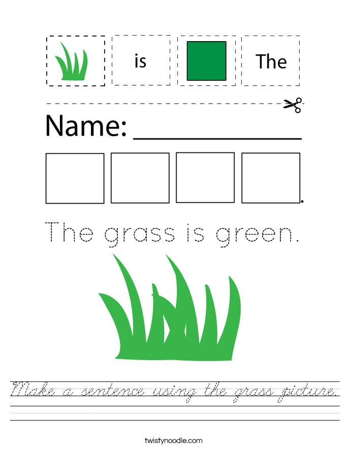 Make a sentence using the grass picture. Worksheet
