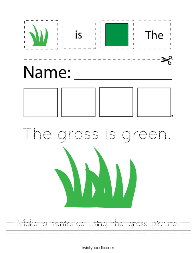 Make a sentence using the grass picture. Worksheet