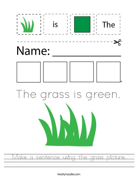 Make a sentence using the grass picture. Worksheet