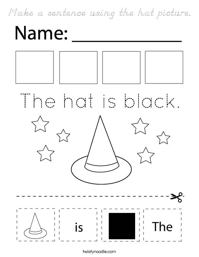 Make a sentence using the hat picture. Coloring Page