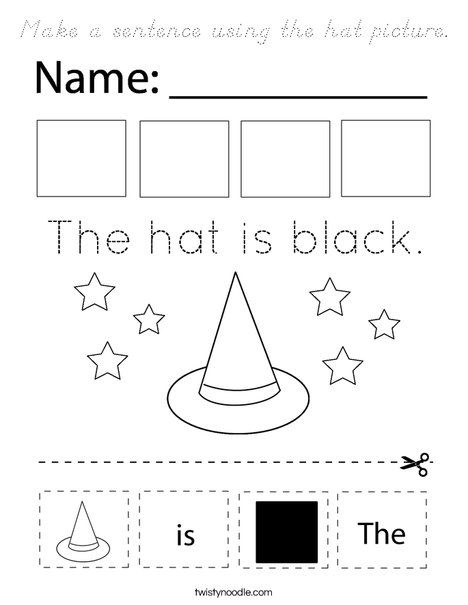 Make a sentence using the hat picture. Coloring Page