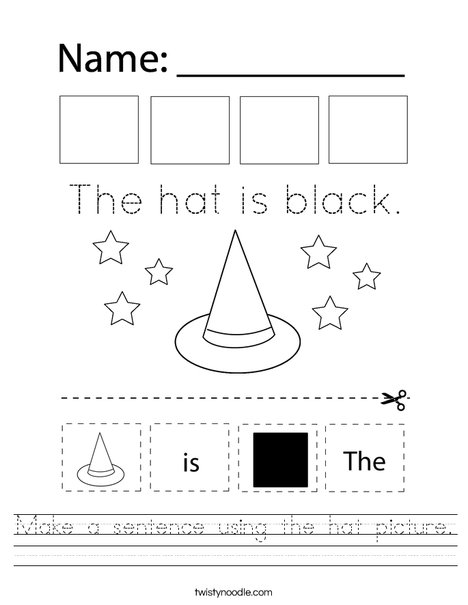 Make a sentence using the hat picture. Worksheet