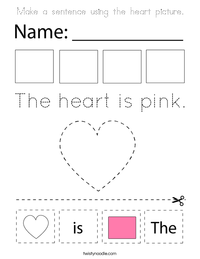 Make a sentence using the heart picture. Coloring Page