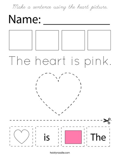Make a sentence using the heart picture. Coloring Page