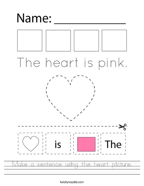 Make a sentence using the heart picture. Worksheet