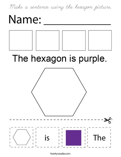 Make a sentence using the hexagon picture. Coloring Page