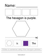 Make a sentence using the hexagon picture Handwriting Sheet